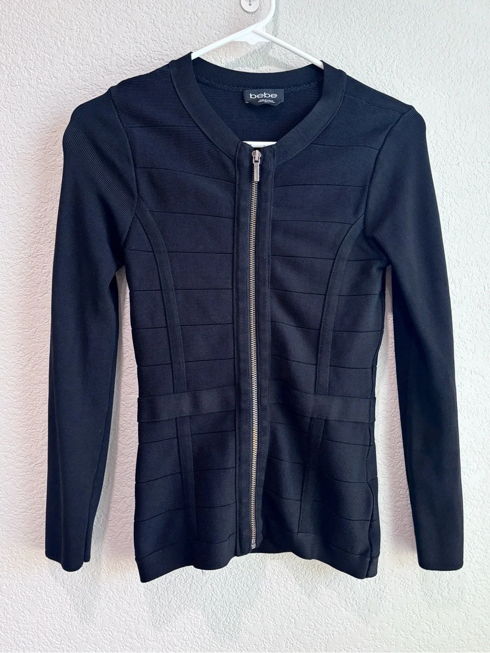 Bebe Full Zip Fitted Textured Jacket Black Women’s Size XS